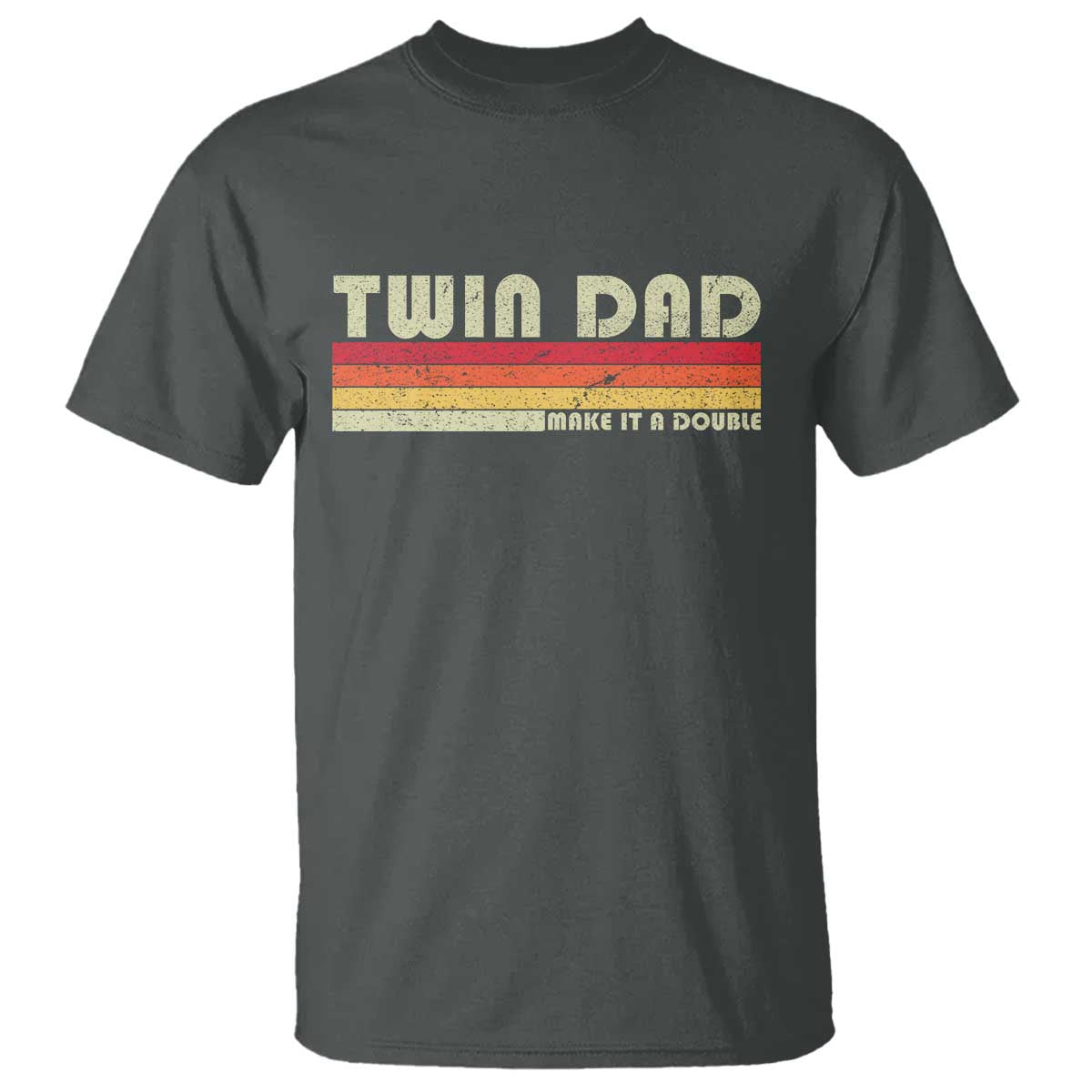 Retro Twin Dad T Shirt Make It A Double Vintage Cool 70s 80s Style Sunset TS10 Dark Heather Print Your Wear