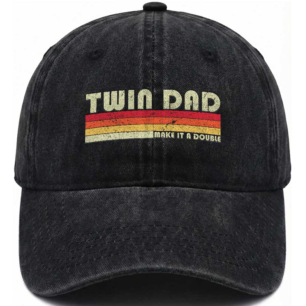 Retro Twin Dad Washed Cotton Baseball Cap Make It A Double Vintage Cool 70s 80s Style Sunset TS10 Print Your Wear