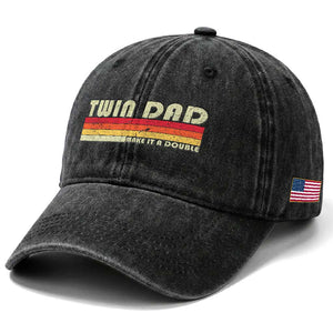 Retro Twin Dad Washed Cotton Baseball Cap Make It A Double Vintage Cool 70s 80s Style Sunset TS10 Print Your Wear