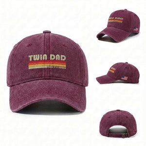 Retro Twin Dad Washed Cotton Baseball Cap Make It A Double Vintage Cool 70s 80s Style Sunset TS10 Washed Cap Universal Fit Burgundy Print Your Wear