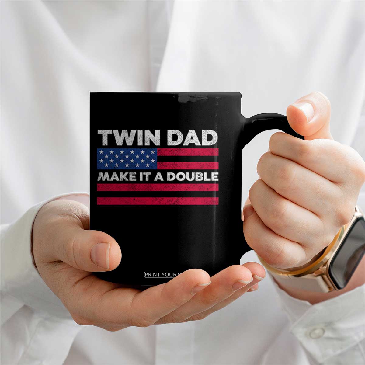 Retro Twin Dad Coffee Mug Make It A Double US Flag Fathers Day TS10 Print Your Wear