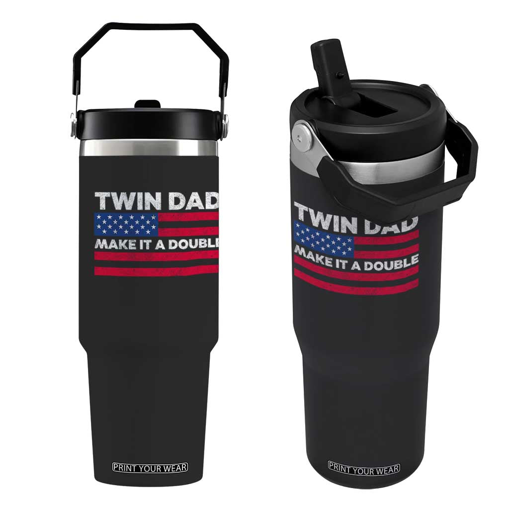 Retro Twin Dad Flip Straw Tumbler Make It A Double US Flag Fathers Day TS10 One Size: 30 oz Black Print Your Wear