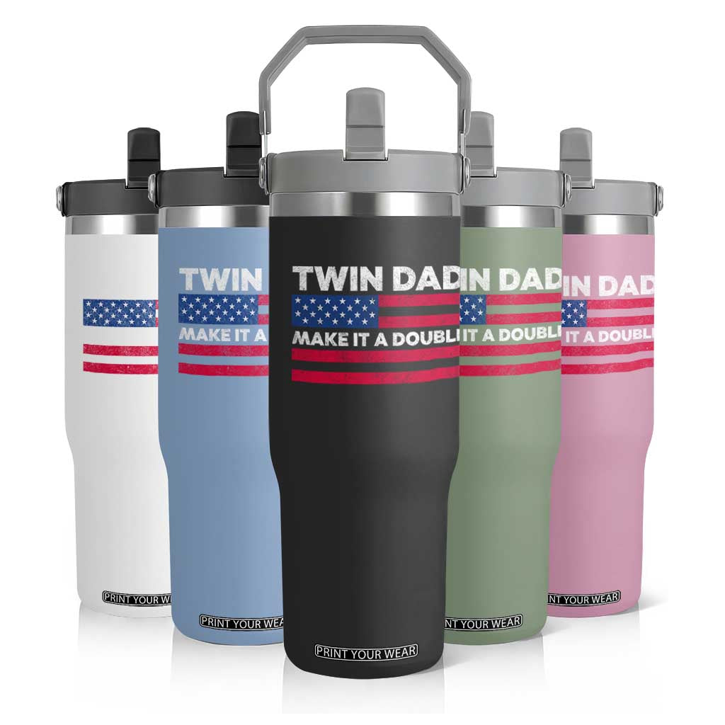 Retro Twin Dad Flip Straw Tumbler Make It A Double US Flag Fathers Day TS10 Print Your Wear