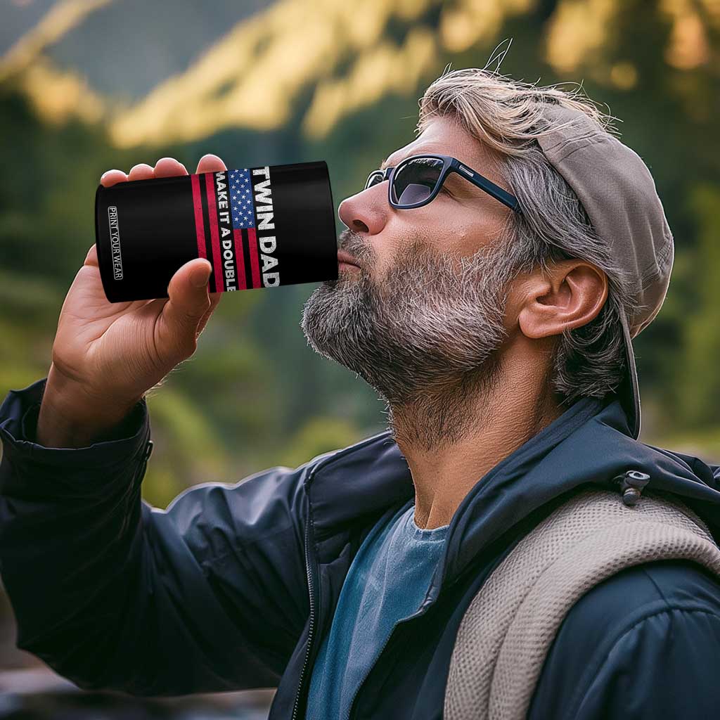 Retro Twin Dad 4 in 1 Can Cooler Tumbler Make It A Double US Flag Fathers Day TS10 Print Your Wear