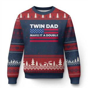 Retro Twin Dad Ugly Christmas Sweater Make It A Double US Flag Fathers Day TS10 Navy Red Print Your Wear