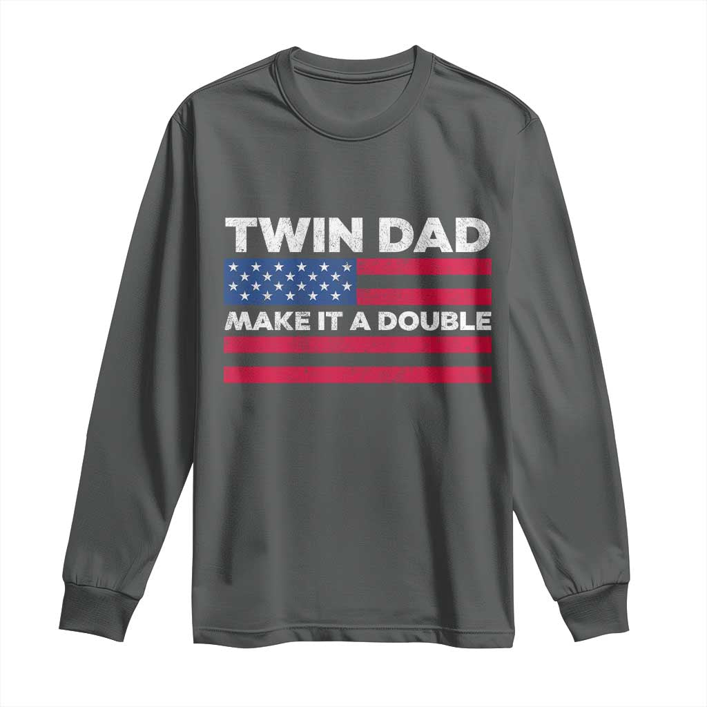 Retro Twin Dad Long Sleeve Shirt Make It A Double US Flag Fathers Day TS10 Dark Heather Print Your Wear