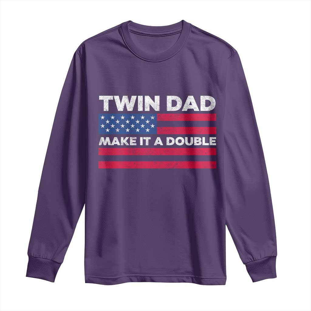 Retro Twin Dad Long Sleeve Shirt Make It A Double US Flag Fathers Day TS10 Purple Print Your Wear