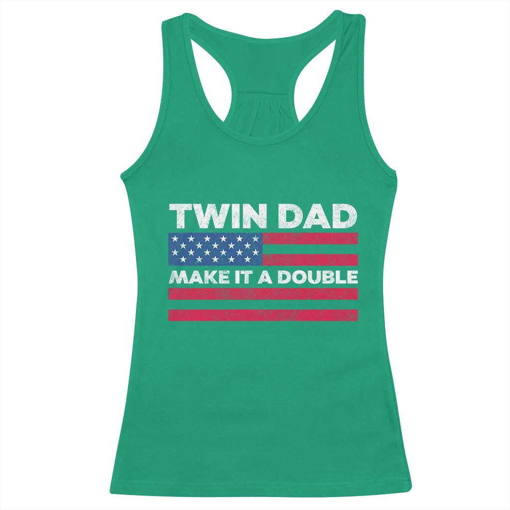 Retro Twin Dad Racerback Tank Top Make It A Double US Flag Fathers Day TS10 Irish Green Print Your Wear