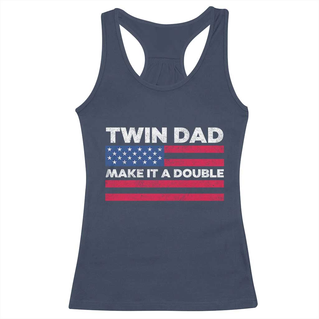 Retro Twin Dad Racerback Tank Top Make It A Double US Flag Fathers Day TS10 Navy Print Your Wear