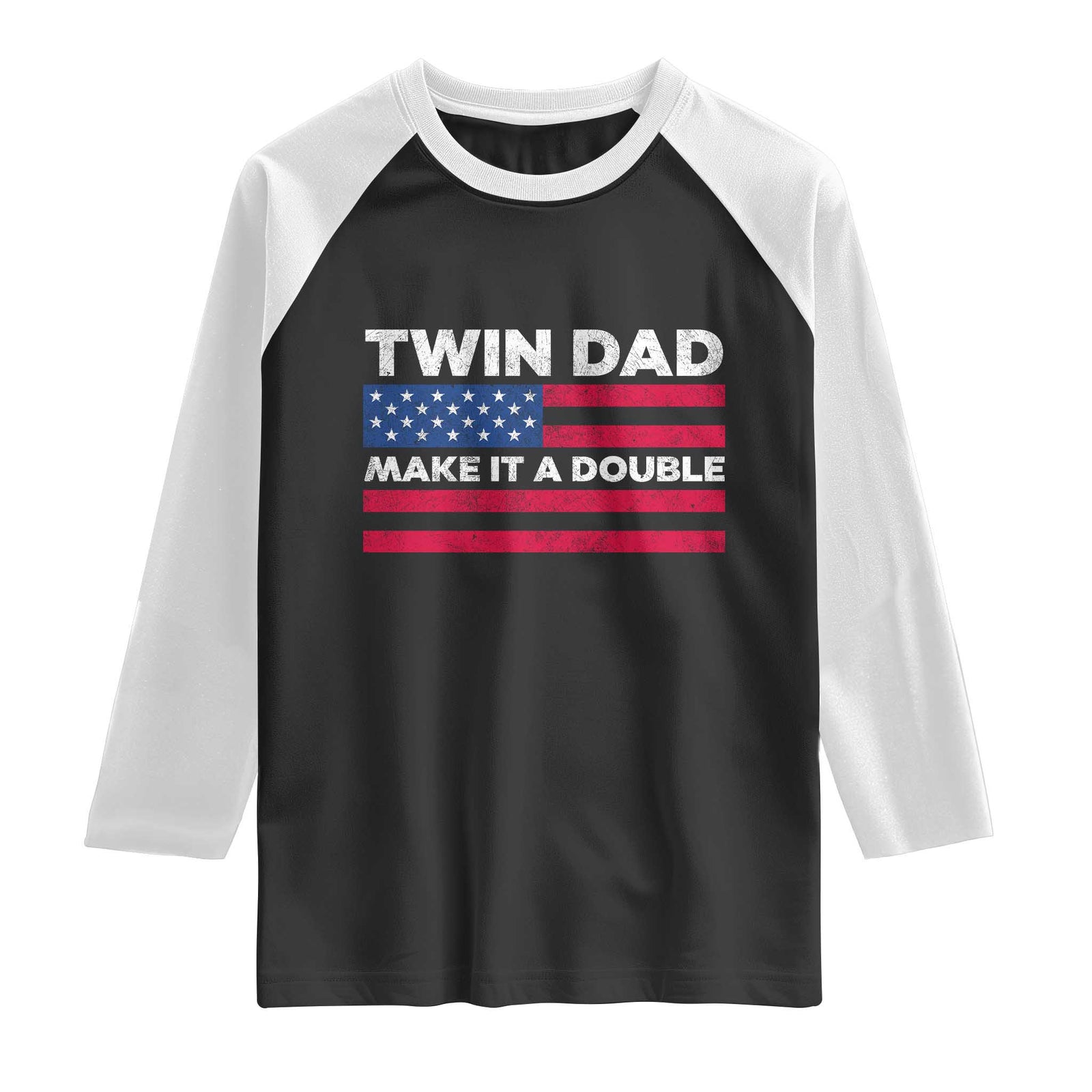 Retro Twin Dad Raglan Shirt Make It A Double US Flag Fathers Day TS10 Black White Print Your Wear