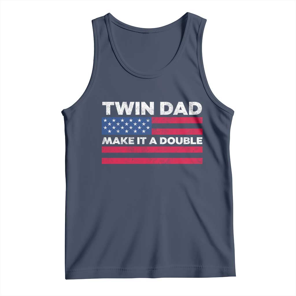 Retro Twin Dad Tank Top Make It A Double US Flag Fathers Day TS10 Navy Print Your Wear