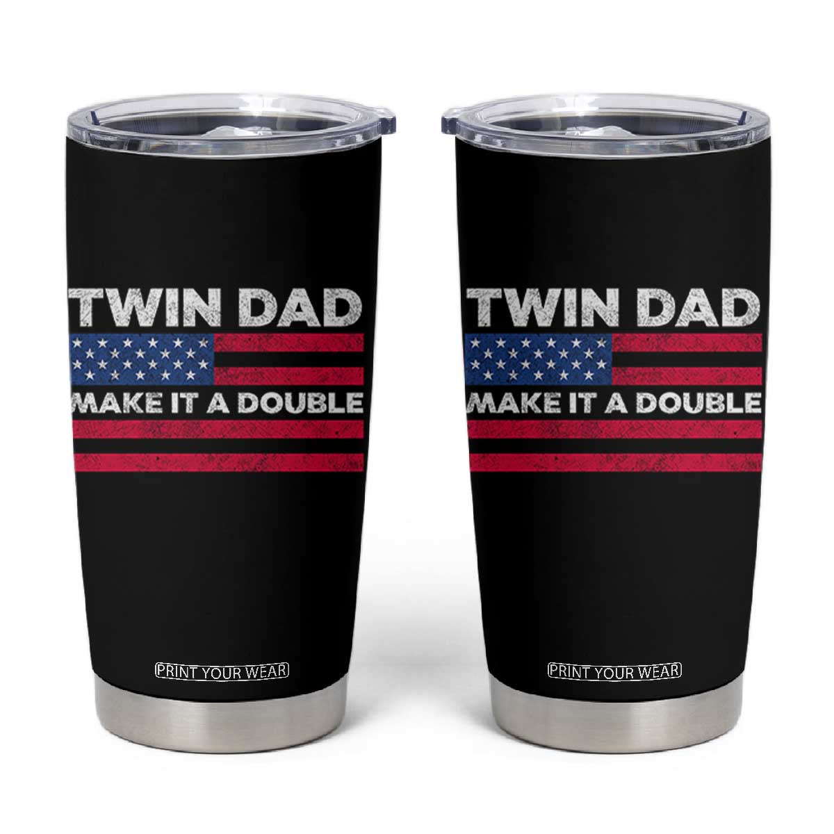 Retro Twin Dad Tumbler Cup Make It A Double US Flag Fathers Day TS10 Black Print Your Wear