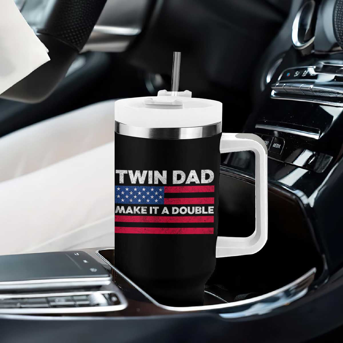 Retro Twin Dad Tumbler With Handle Make It A Double US Flag Fathers Day TS10 Print Your Wear