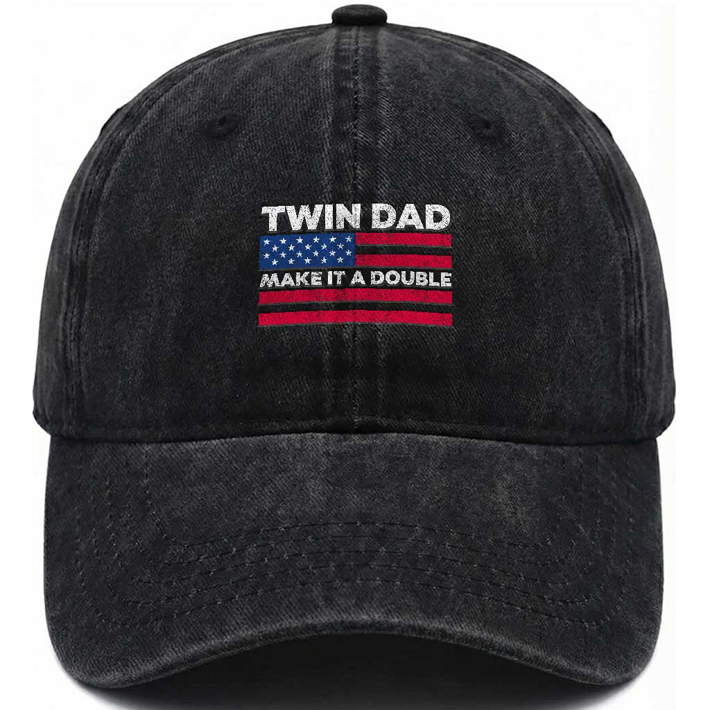 Retro Twin Dad Washed Cotton Baseball Cap Make It A Double US Flag Fathers Day TS10 Print Your Wear