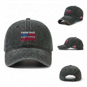 Retro Twin Dad Washed Cotton Baseball Cap Make It A Double US Flag Fathers Day TS10 Washed Cap Universal Fit Dark Green Print Your Wear
