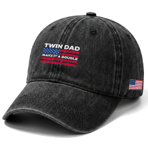 Retro Twin Dad Washed Cotton Baseball Cap Make It A Double US Flag Fathers Day TS10 Print Your Wear
