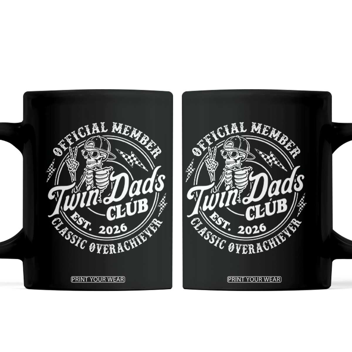 Retro Twin Dad Est 2026 Coffee Mug Funny Skeleton Dad Classic Overachiever Fathers Day