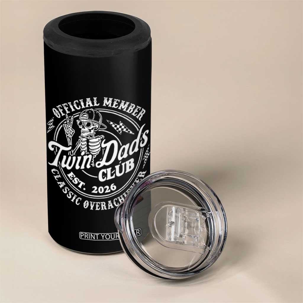 Retro Twin Dad Est 2026 4 in 1 Can Cooler Tumbler Funny Skeleton Dad Classic Overachiever Fathers Day TS10 Print Your Wear