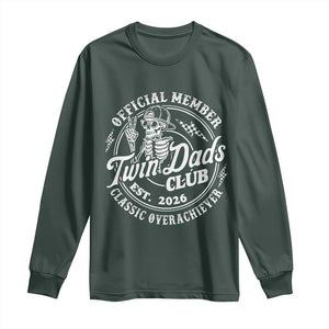 Retro Twin Dad Est 2026 Long Sleeve Shirt Funny Skeleton Dad Classic Overachiever Fathers Day TS10 Dark Forest Green Print Your Wear