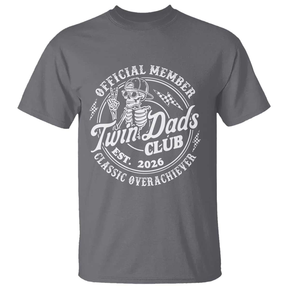 Retro Twin Dad Est 2026 T Shirt Funny Skeleton Dad Classic Overachiever Fathers Day TS10 Charcoal Print Your Wear
