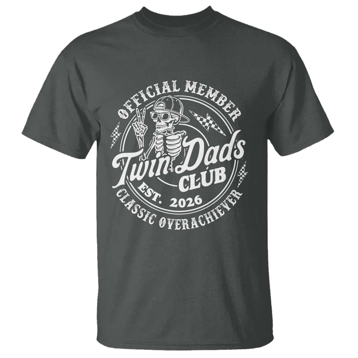 Retro Twin Dad Est 2026 T Shirt Funny Skeleton Dad Classic Overachiever Fathers Day TS10 Dark Heather Print Your Wear