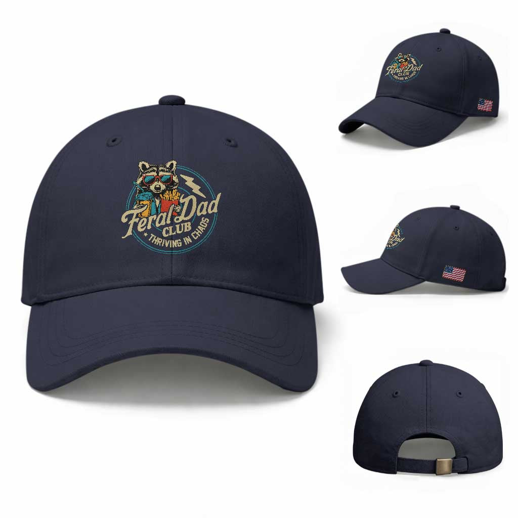 Feral Dad Club Baseball Cap Funny Raccoon Dad Birthday Fathers Day Gift TS10 Baseball Cap Universal Fit Navy Print Your Wear