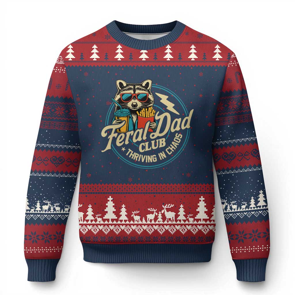 Feral Dad Club Ugly Christmas Sweater Funny Raccoon Dad Birthday Fathers Day Gift TS10 Navy Red Print Your Wear