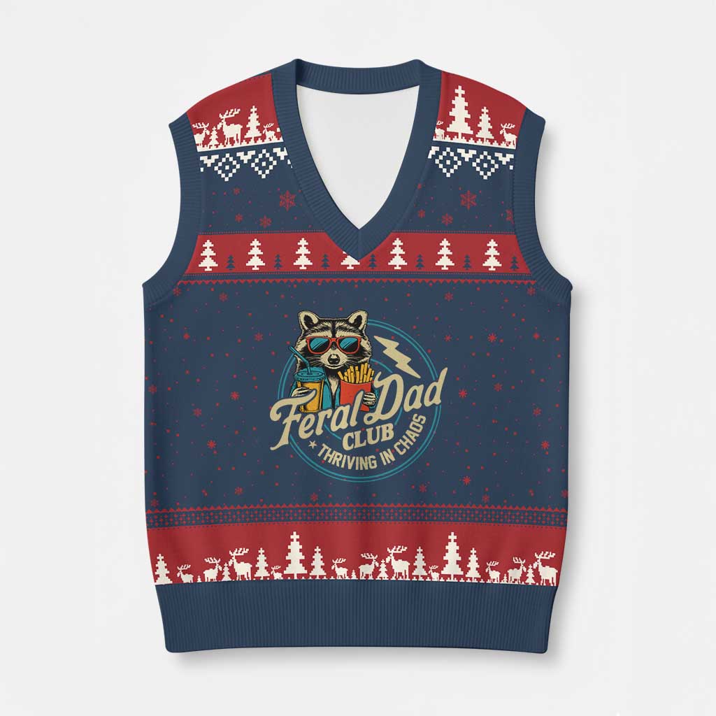 Feral Dad Club V-Neck Knit Sweater Vest Funny Raccoon Dad Birthday Fathers Day Gift TS10 Navy Red Print Your Wear