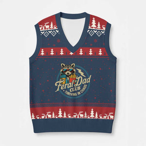 Feral Dad Club V-Neck Knit Sweater Vest Funny Raccoon Dad Birthday Fathers Day Gift TS10 Navy Red Print Your Wear