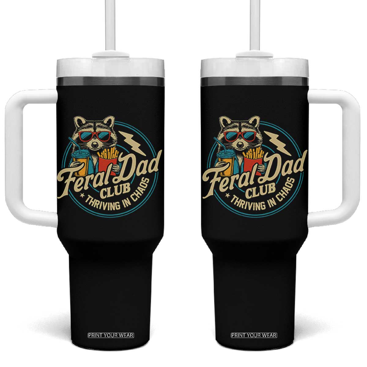 Feral Dad Club Tumbler With Handle Funny Raccoon Dad Birthday Fathers Day Gift TS10 One Size: 40 oz Black Print Your Wear