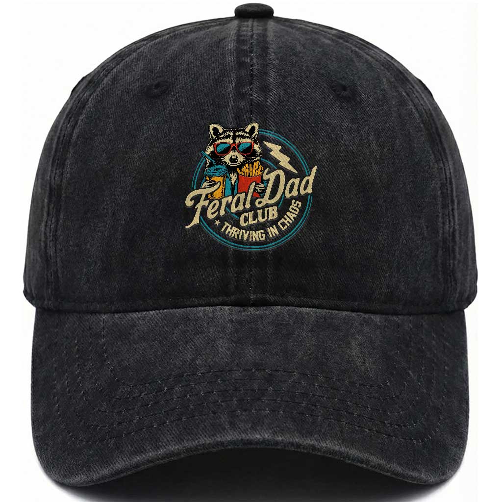 Feral Dad Club Washed Cotton Baseball Cap Funny Raccoon Dad Birthday Fathers Day Gift TS10 Print Your Wear