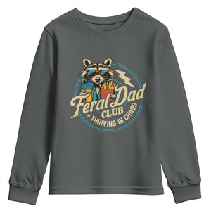 Feral Dad Club Youth Sweatshirt Funny Raccoon Dad Birthday Fathers Day Gift TS10 Dark Heather Print Your Wear