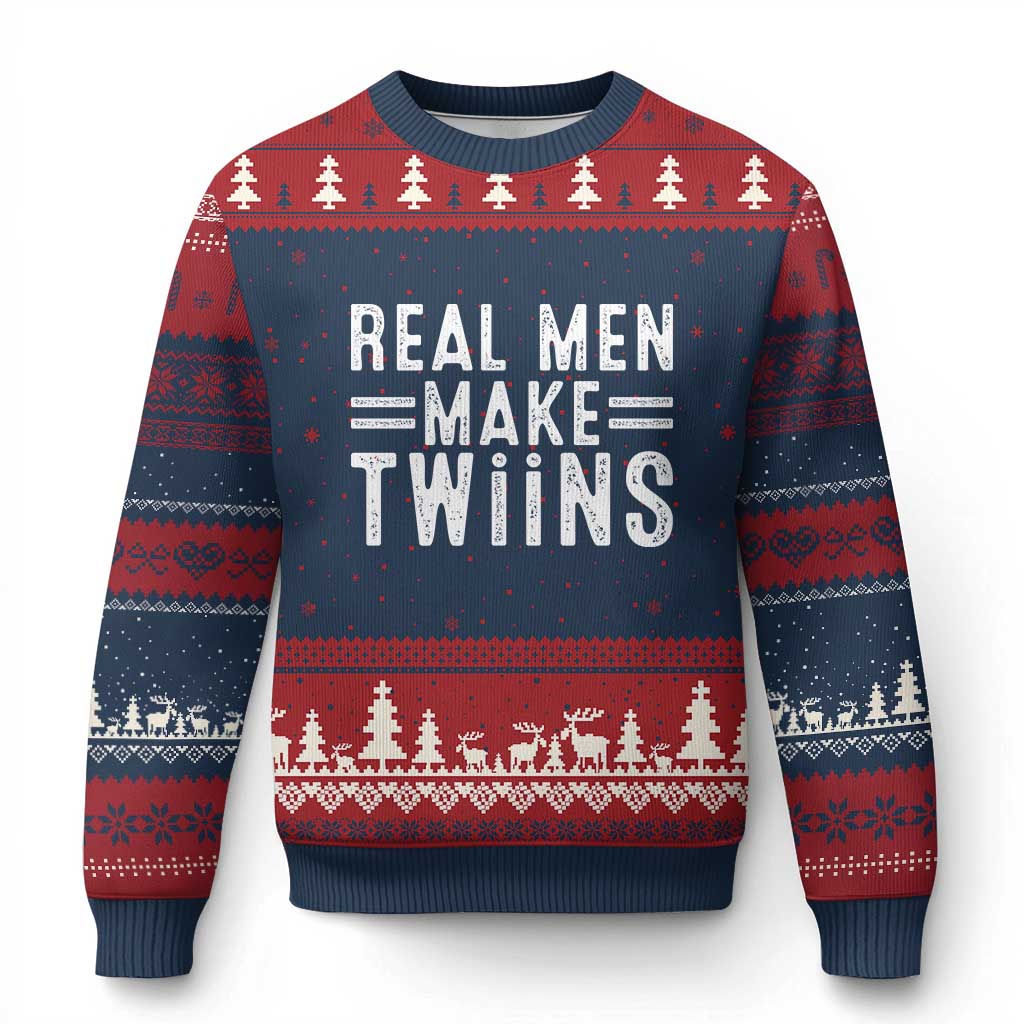 Funny Twin Dad Ugly Christmas Sweater Real Men Make Twins Daddy Humor Fathers Day TS10 Navy Red Print Your Wear