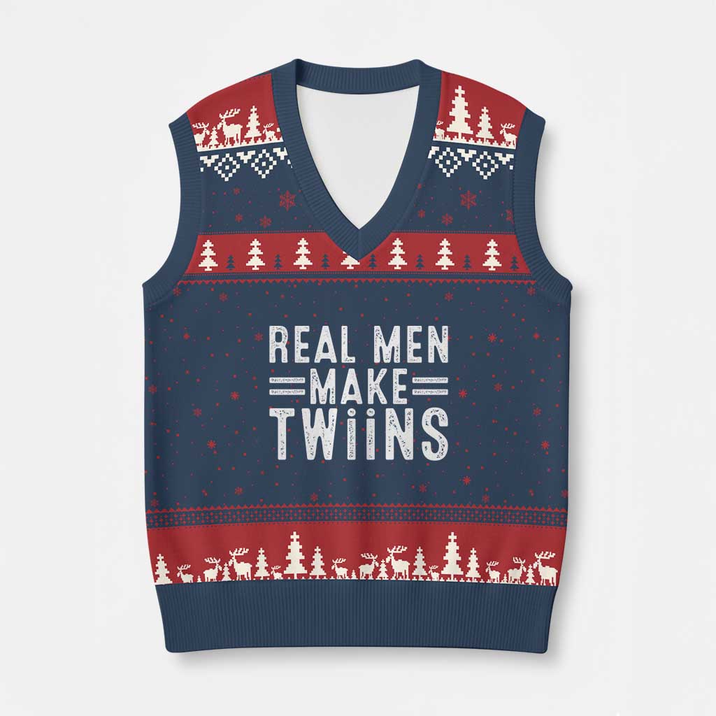 Funny Twin Dad V-Neck Knit Sweater Vest Real Men Make Twins Daddy Humor Fathers Day TS10 Navy Red Print Your Wear