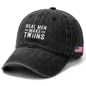 Funny Twin Dad Washed Cotton Baseball Cap Real Men Make Twins Daddy Humor Fathers Day TS10 Print Your Wear
