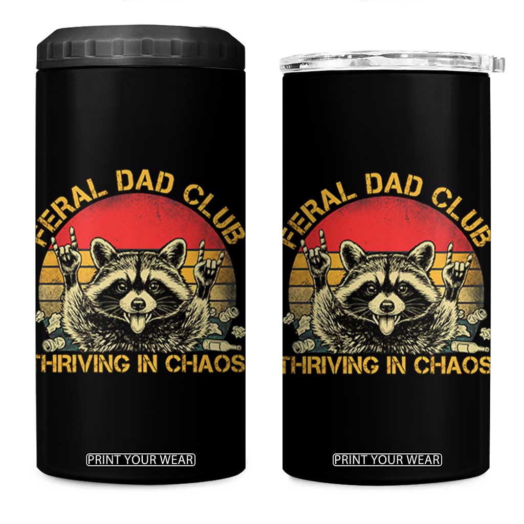 Feral Dad Club 4 in 1 Can Cooler Tumbler Funny Raccoon Dad Retro Fathers Day Gift