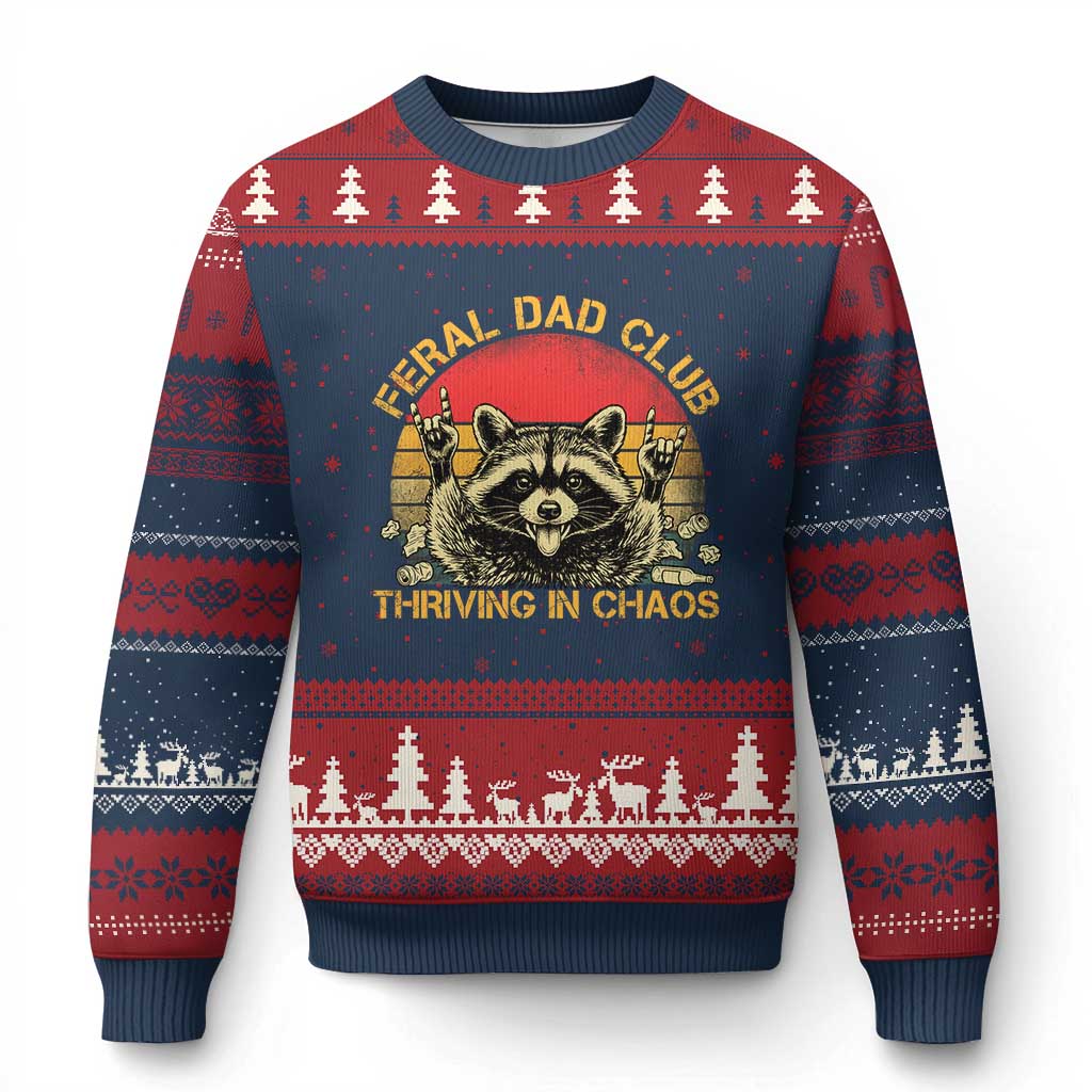 Feral Dad Club Ugly Christmas Sweater Funny Raccoon Dad Retro Fathers Day Gift