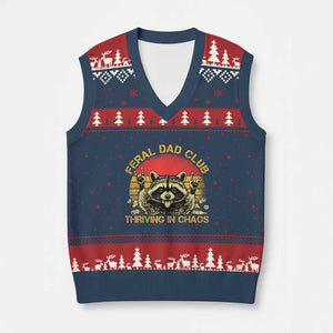 Feral Dad Club V-Neck Knit Sweater Vest Funny Raccoon Dad Retro Fathers Day Gift