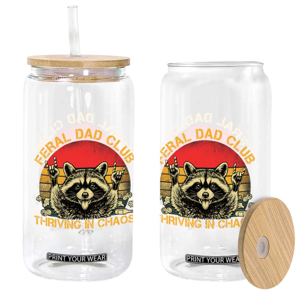 Feral Dad Club Glass Can Funny Raccoon Dad Retro Fathers Day Gift