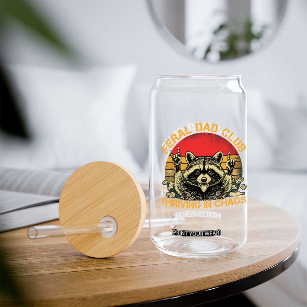 Feral Dad Club Glass Can Funny Raccoon Dad Retro Fathers Day Gift