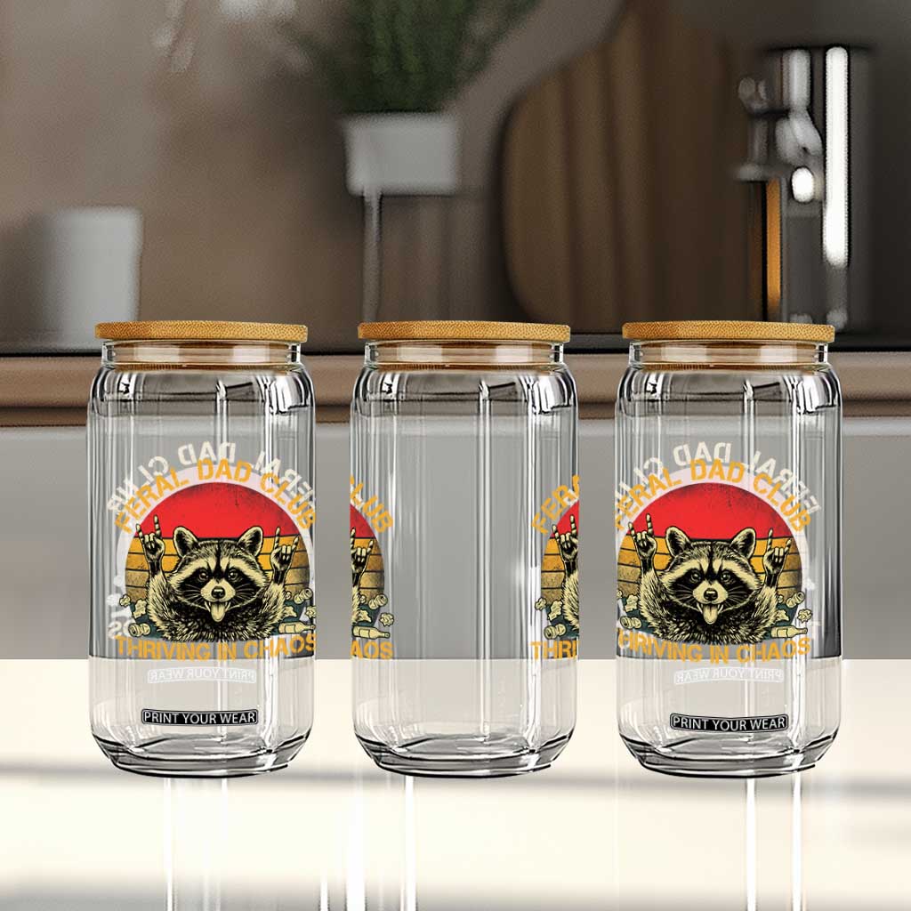 Feral Dad Club Glass Can Funny Raccoon Dad Retro Fathers Day Gift