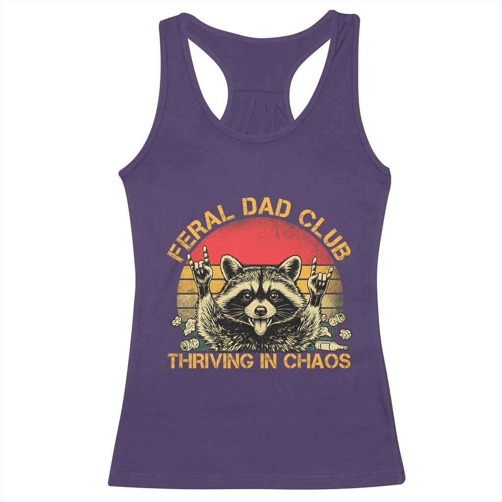 Feral Dad Club Racerback Tank Top Funny Raccoon Dad Retro Fathers Day Gift