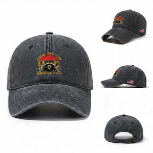 Feral Dad Club Washed Cotton Baseball Cap Funny Raccoon Dad Retro Fathers Day Gift