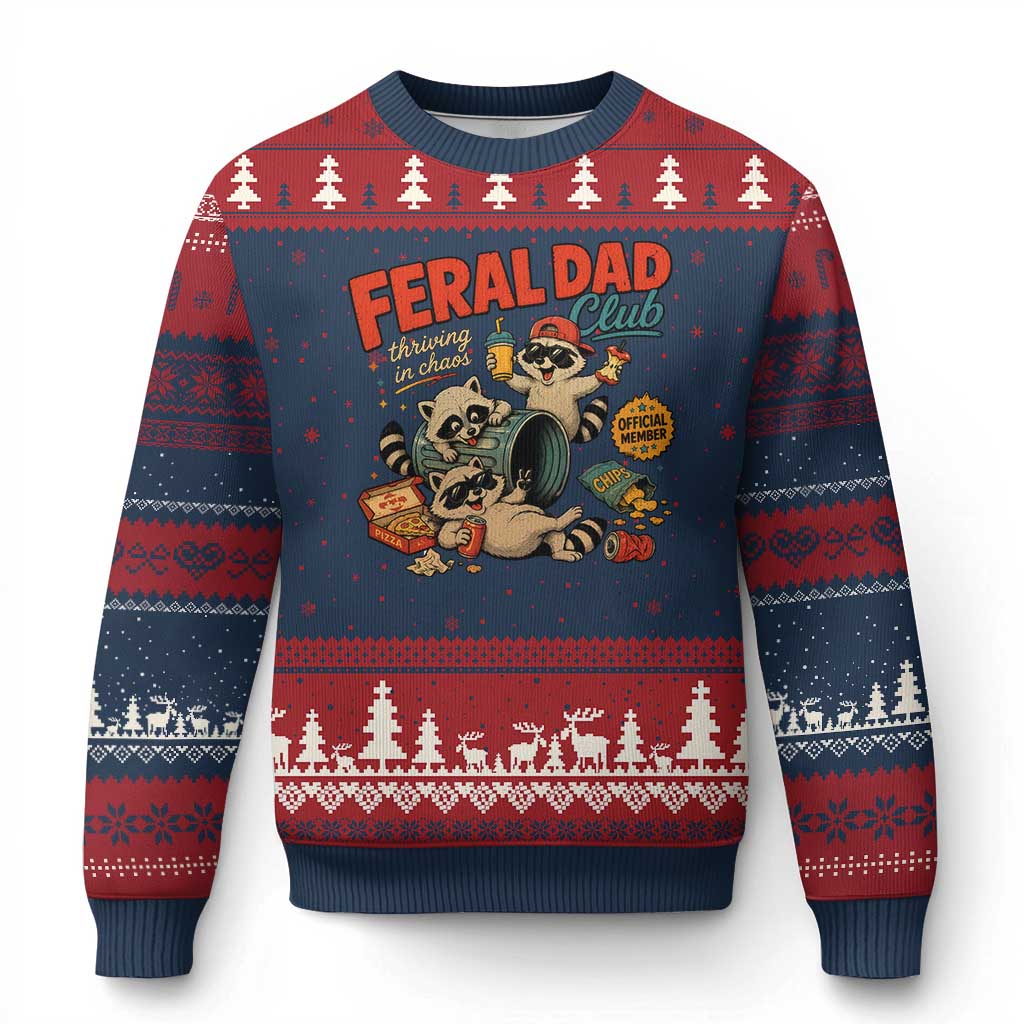 Funny Raccoon Dad Ugly Christmas Sweater Feral Dad Club Fathers Day Gift TS10 Navy Red Print Your Wear