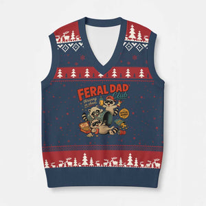 Funny Raccoon Dad V-Neck Knit Sweater Vest Feral Dad Club Fathers Day Gift TS10 Navy Red Print Your Wear