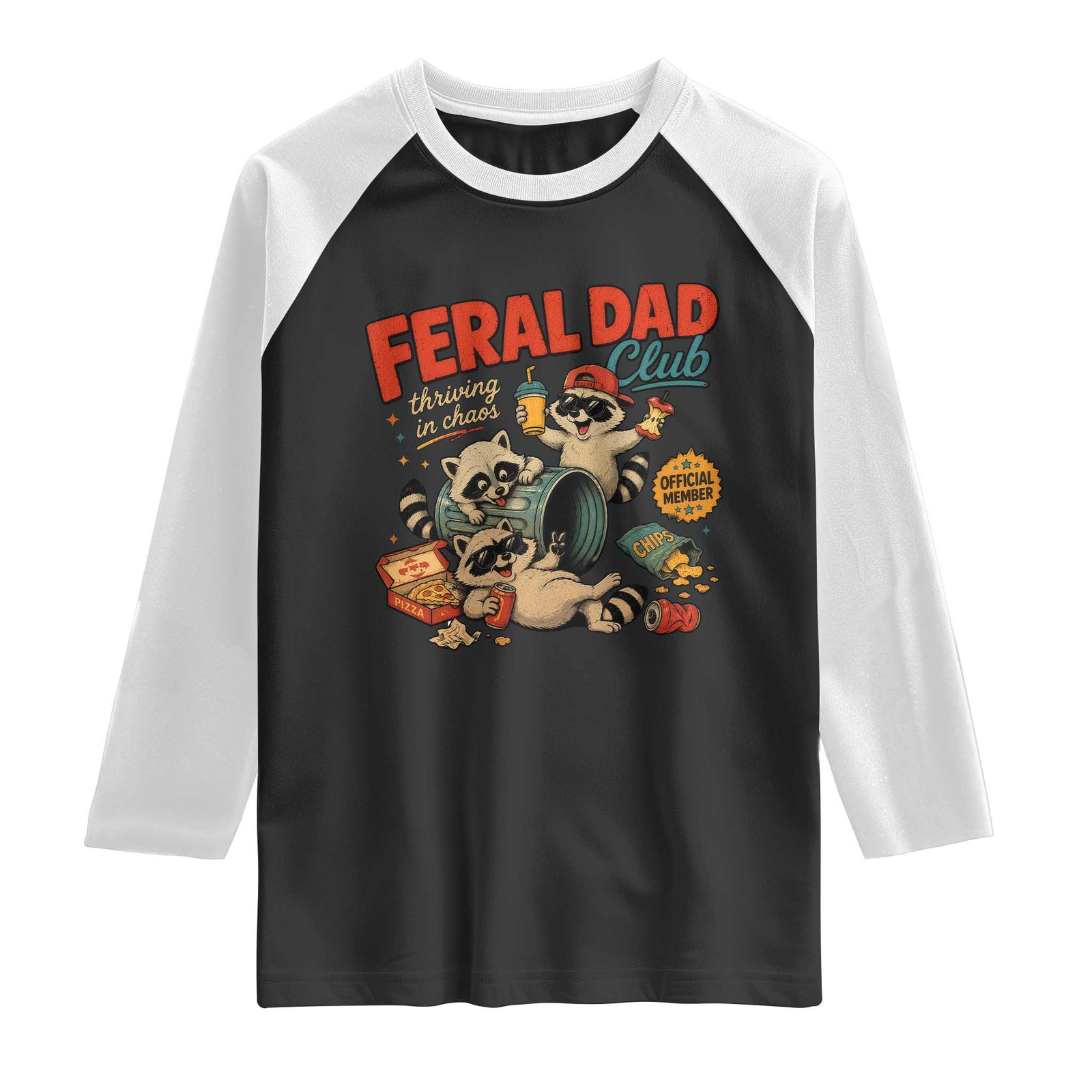 Funny Raccoon Dad Raglan Shirt Feral Dad Club Fathers Day Gift TS10 Black White Print Your Wear