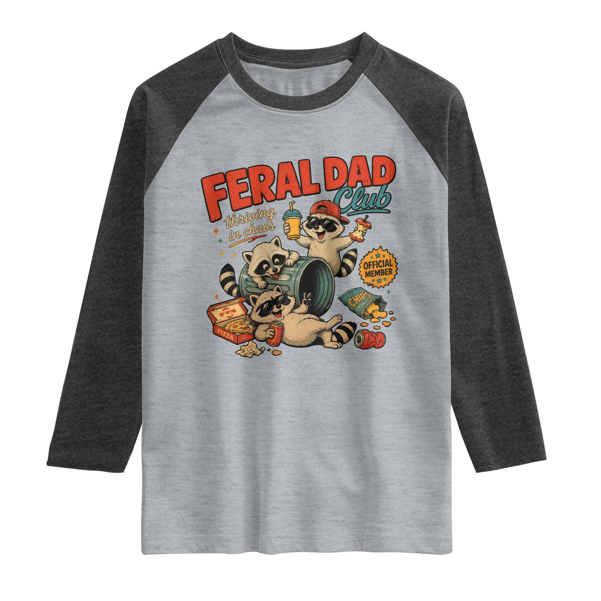 Funny Raccoon Dad Raglan Shirt Feral Dad Club Fathers Day Gift TS10 Heather Gray Heather Charcoal Print Your Wear