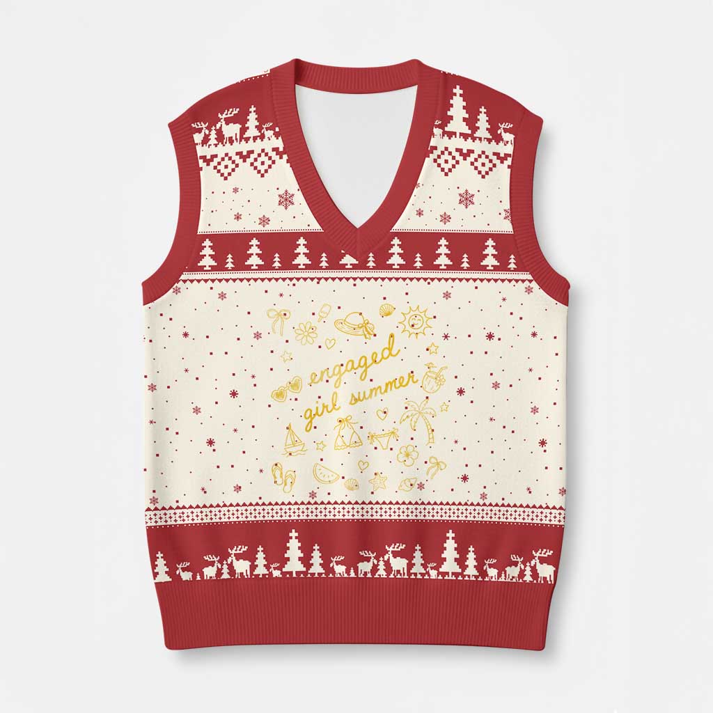 Engaged Girl Summer V-Neck Knit Sweater Vest Bride To Be Engagement TS10 Beige Red Print Your Wear