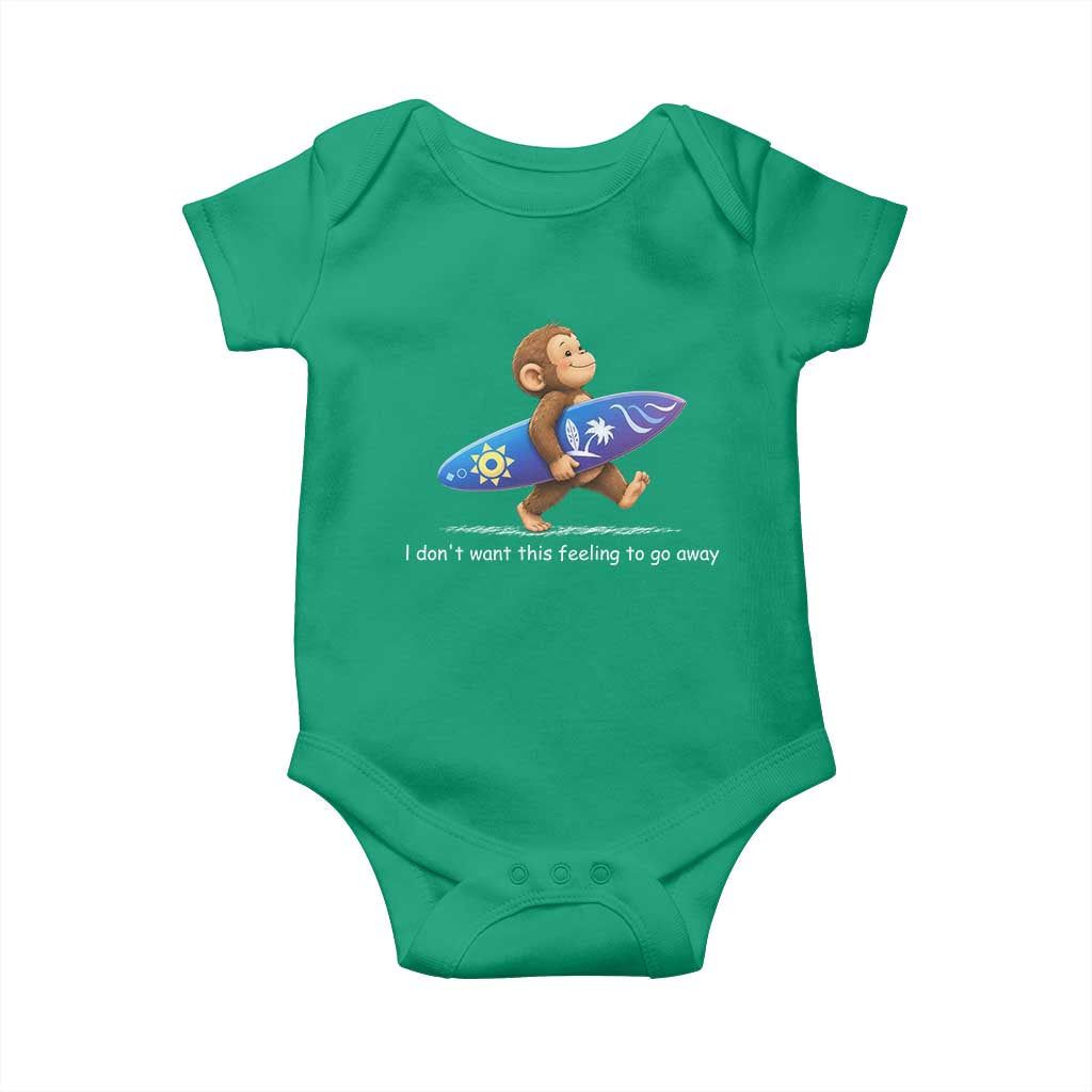 I Dont Want This Feeling To Go Away Baby Onesie Vintage Surf Monkey Nostalgic Summer Beach Vacation TS10 Irish Green Print Your Wear
