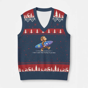 I Dont Want This Feeling To Go Away V-Neck Knit Sweater Vest Vintage Surf Monkey Nostalgic Summer Beach Vacation TS10 Navy Red Print Your Wear